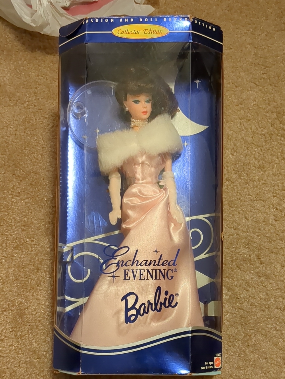 Barbie Enchanted Evening Pink Satin Gown with White Faux Fur Stole